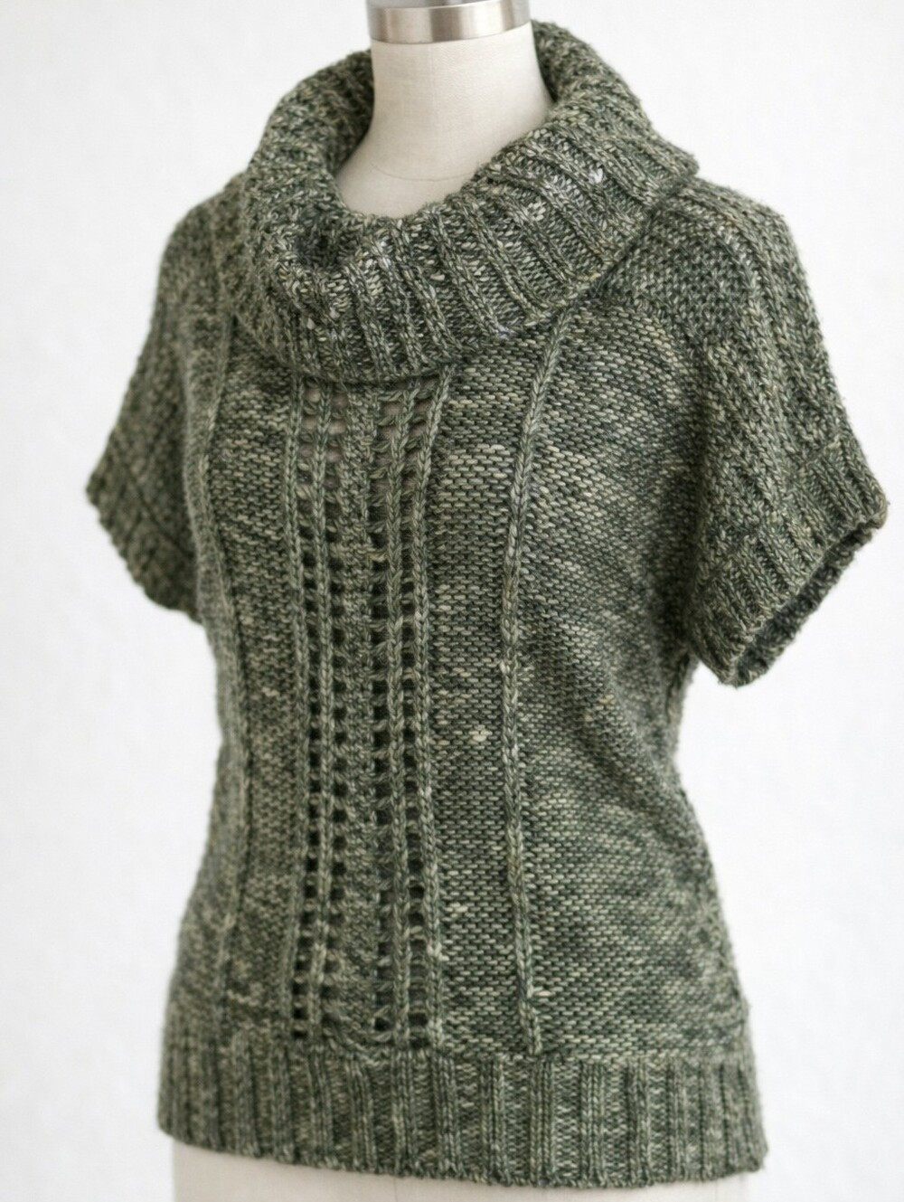 VINTAGE 90S MUDD Chunky Open Knit Sweater | Cowl Neck | Sage Forest Green Silver
